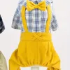 Hondenkostuumkleding, schattige denim overalls dungarees voor kleine medium kat huisdieren, boy girl honden jassen plaid t-shirts sweatshirts, gele kaki broek, outfits