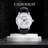 Cadermay fantasia pedra 316l aço inoxidável moissanite masculino luxo elegante clássicos automático artificial safira espelho relógios