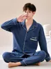 カップルのスリープウェアコットメンズサテンのサテン温かいサイズのスリーの男性ラウンジセット韓国パジャマQUTホームウェア新しいX2FU＃