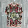 Мужские футболки 2024 Летние мужчины на гавайских рубашках Strtwear Vintage Floral Pattern Patchwork Print Peach Рубашка Hip Hop Casual Holiday Tops T240325