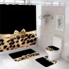 Gardiner leopard tryck baddusch gardin toalett lock täckmatta matta och mattor bad 3d badrum dekor tvättbart tyg kortinor de ducha