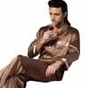 Męskie piżamę dla mężczyzn solidne rękawy LG Topy splenia Spodnie cienki śpiący paliame Zestaw koszuli nocnej satynowe miękkie miękkie piżamie Z7ui#
