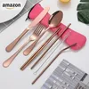 2024 4Pcs/3Pcs Set Dinnerware Portable Printed Knifes Fork Spoon Stainless Steel Family Camping Steak Cutlery Tableware with Bag