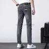 Fashion Spring Mens Slim Elastic Jeans Bee Embroidery Business Denim Pants Classic Style