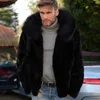 Mens Jackets Faux Fur Coat Autumn Winter Men Fashion Long Sleeve Warm Hooded Black Casual Cardigan