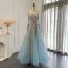 イブニングシャロンドレスは、女性のためのドバイブルーの女性結婚式のパーティーアラブオフショルダー長袖フクシアゴールドボールガウンSS414