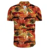 Hawaiian floral casual men's shirt printed short sleeved Korean fashion clothing oversized floral print top