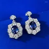 Pendientes SpringLady Plata de ley 925 6 8 MM Zafiro ovalado Diamante con alto contenido de carbono Piedra preciosa Gota brillante para mujeres Studs Joyería