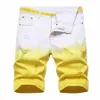 2022 Summer New Men Denim Shorts Fi Fancy Gradient Color Jeans High Quality Elastic Ripped Slim Fit Straight Denim Shorts 41WL#