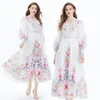 Élégante plage vacances robe longue noire florale col en V manches lanternes national imprimé femmes designer maxi bouton cardigan chemise robes dames robes de soirée décontractées