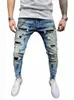 Mannen Slim-Fit HIP HOP Gescheurde jeans Man Geschilderd gedrukt Potlood Denim broek fi Patchwork Moto Biker Cowboy Bedelaar broek Mannen 62yu #