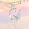 Cluster Ringen 925 Sterling Zilveren Naald Leuke Vlinder Kristal Voor Vrouwen Meisjes Bruiloft Verloving Valentijnsdag Cadeau Mode-sieraden