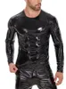 s-7xl Shiny Faux PU Leather Lg Sleeve T Shirt Men Wet Look PVC Hot Shapers Tights Shapewear Tshirt Sexy Tee Shirts Tops Body h0Kp#