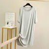 Mulheres sleepwear algodão fdfklak nightgowns listrado nightshirt femme manga mulheres soltas noite sono nuisette vestido feminino curto verão