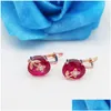 Studörhängen 585 Purple Gold Plated 14k Rose Inlaid Ruby Flower Shape For Women Luxury Sweet Style Party High Jewelry Drop Delivery OTR25