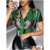 T-shirt da donna 2024 Designer T-shirt estive Donna T-shirt a maniche corte Taglie forti 3XL Stampa casual T-shirt con scollo a V Y2K Leopard Tops Bk Otgni