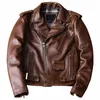 new Arrivals Mens Genuine Leather Jacket Coat Vintage Brown Cowhide Aviator Coat Winter Men Fi Jacket Plus Size Topcoat S7DW#