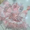 Klänningar rosa husdjurskläder fin lyxfjäder ihålig spets handgjorda bröllop prinsessa klänning för små medelstora hundar chihuahua valp kjol