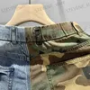 Erkek Şort Erkekler Giyim Japon Moda Kamuflaj Patchwork Denim Şort Erkek Yaz Kişilik Deliği Sıradan Pantolon Strtwear Kısa Homme T240325