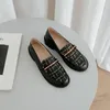 Kleidschuhe 2024 Eleganter Frühling Herbst Flacher Mund Single Damen Bequemer runder Kopf Niedriger dicker Absatz Loafers Größe 32-43 20-16