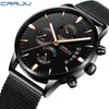 Crrju New Men's Calander Waterproof Sport Wristwatch med Milan Strap Army Chronograph Quartz Heavy Watches Fashion Man CLOC276D