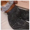 Women's Pants Women High Waisted Glitter For Fashion Spring Summer Clothing Silver Sparkly Sequin Flare Trousers Party Clubwear