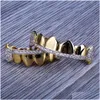 Grillz dentystyczne grille 18k prawdziwe złote czapki zęby lodowane na górnym dole wampirów kły grillowe hurtowe k3 kropla biżuteria body otzor