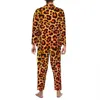 Moda impressão leopardo pijama conjuntos animal impressão kawaii sleepwear masculino lg-manga vintage noite 2 peças pijamas tamanho grande 2xl k10a #