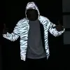 Nya män Leopard Zebra Reflective Night Shining Hooded Windbreaker Jacket Hip Hop Streetwear Harajuku Men Waterproof Hoodie Coats C1xx#