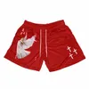 Shorts de course pour hommes Shorts d'entraînement Angel Cross Print Gym Sports Hommes Vêtements de sport Homme Fitn Jogging Y2K Shorts d'entraînement w9Dn #