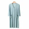 Heren Pyjama Kleding Cott Vest Loszittende Badjassen Pyjama Shirt Dr Casual Modal Gedrapeerde Thuis Dr voor Mannen Q61f #