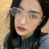 نظارة شمسية y2k الفضة الذهبية سبيكة الإطار نظارات للنساء الفتيات harajuku spies square eyeglasses واضحة قراءة النظارات النظارات