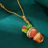 Colares Pingente Moda Esmalte Pode Abrir Cactus Flower Pot Colar Feminino Nicho Sweater Chain com Acessórios