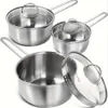 Pots 2/3 pièces, casserole en acier inoxydable avec bec verseur de couvercle, ensemble de casseroles à sauce à fond triple épaisseur, pour la maison et le Restaurant, accessoires de cuisine