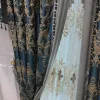 Curtains European Blue Embroidered Tulle Valance Luxury Curtains for Living Room Bedroom Blackout Elegant Classical Custom Window Dining