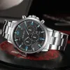 New Fashion Digital Three Eyes Blue Needle Calendar Stainless Steel Band Men's Watch