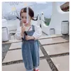 الأطفال الكوريين الأطفال الأطفال كبير الحجم على نطاق واسع ساق الدنيم وزرة الطفل ملابس الفتيان الفتيات فضفاضة allmatch سراويل عارضة 240307