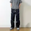 Amerikan High Street Patchwork Ekose Pantolon Erkekler için Y2K Vintage Bolgy Düz Pantolonlar Sıradan Sokak Giyim Geniş Bacak Pantales B8OL#