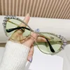 Sunglasses Vintage Full Crystal Anti-blue Light Eyeglasses For Women Alloy Small CatEye Rhinestone Shiny Clear Glasses Frame