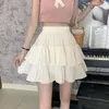 Skirts 2024 Summer Pleated A-line Skirt White Women Ruffles Korean Fashion Elastic Waist Slim Thin Simple Casual Y2k