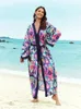 Cardigan Kimono bohème violet pour femmes, Cover-Up pour maillot de bain, Robe de maison décontractée, vêtements de plage, tunique enveloppante, Q1525