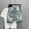 Nowy przyjazd 2023 Summer Wed Men's Casual Denim Shorts Stylowe kot Whiskercowboy Zagryped Zabrane załatane chude krótkie dżinsy 79fv#