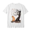 fox And Owl On The Tree Animal Lover Cute Autumn Leaves T-Shirt Cott Men Tops & Tees Fitn Tight T Shirts Party Brand New D8t7#