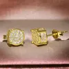 Boucles d'oreilles en diamant brillant plaqué or jaune Rose blanc, boucles d'oreilles rondes brillantes en pierre CZ, joli cadeau pour hommes et femmes