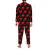 cuore rosso pigiama set San Valentino Kawaii pigiameria uomo manica Lg estetica quotidiana 2 pezzi pigiami di grandi dimensioni v89C #