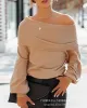 Women Sweters Kobiet Knitwear Strase Lose Slash Sleck Off Shoder Lantern Rękaw Casual Swater Modna moda dostawa odzieży OTW5E