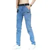 Männer Hosen Gerade Bein Denim Einfarbig Multi-Pocket Lose Reißverschluss Hintern Retro LG Jeans B7TD #