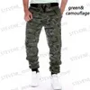 Herrbyxor 2023 Nya sportbyxor Mens Camo Elastic Military Cargo Pants med att dra flera fickor botten för avslappnad jogger T240326