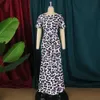 Новинка лета, длинное женское праздничное платье с круглым вырезом и леопардовым узором, короткими рукавами, высокой талией и разрезом, 487063
