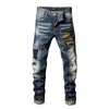 Fi Designer Men Dżinsy Retro Blue Splated Designer Ripped Dżinsy Men Camoue Camoue Pocket Hip Hop Denim Pants Hombre S9bx#